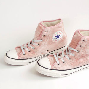 pink converse with fur